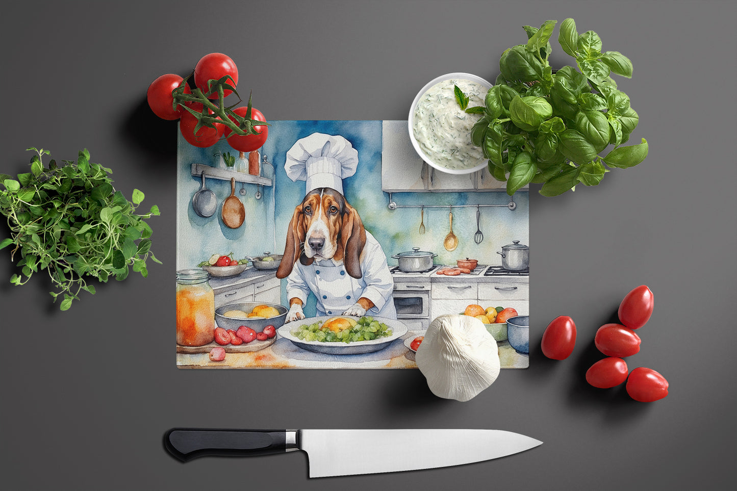 Basset Hound The Chef Glass Cutting Board