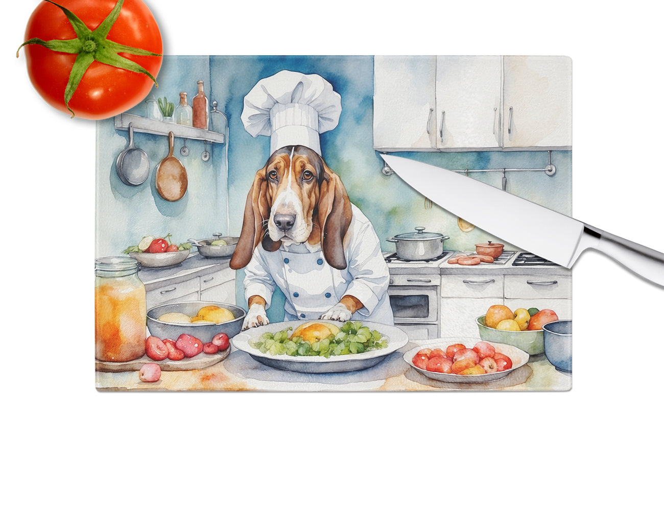 Basset Hound The Chef Glass Cutting Board