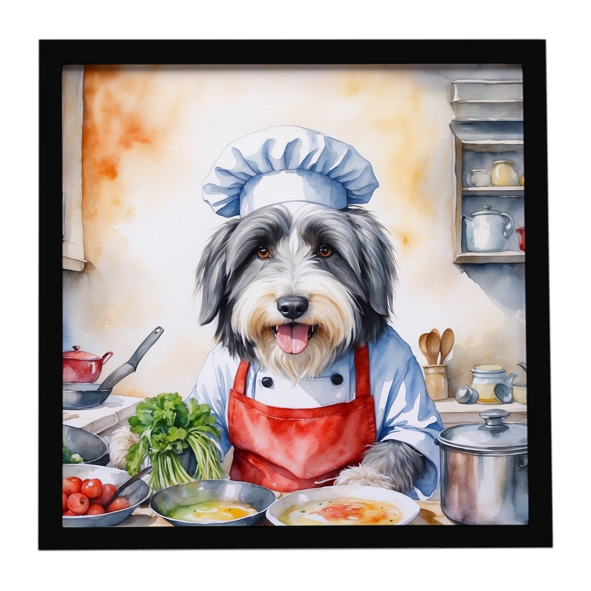 Buy this Bearded Collie The Chef Framed Metal Print