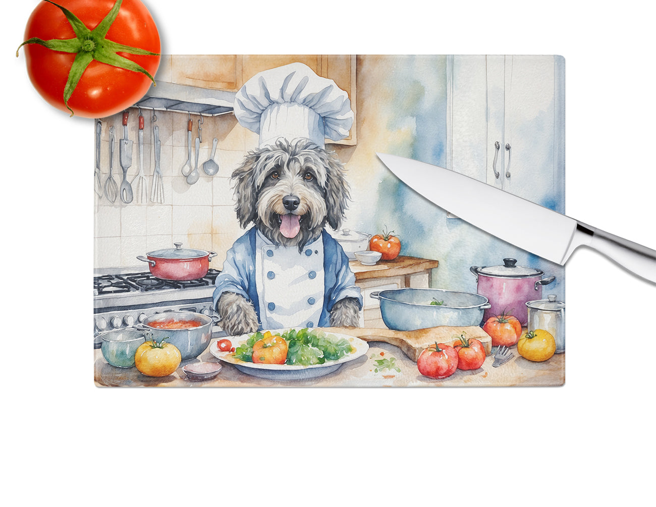 Bergamasco Sheepdog The Chef Glass Cutting Board