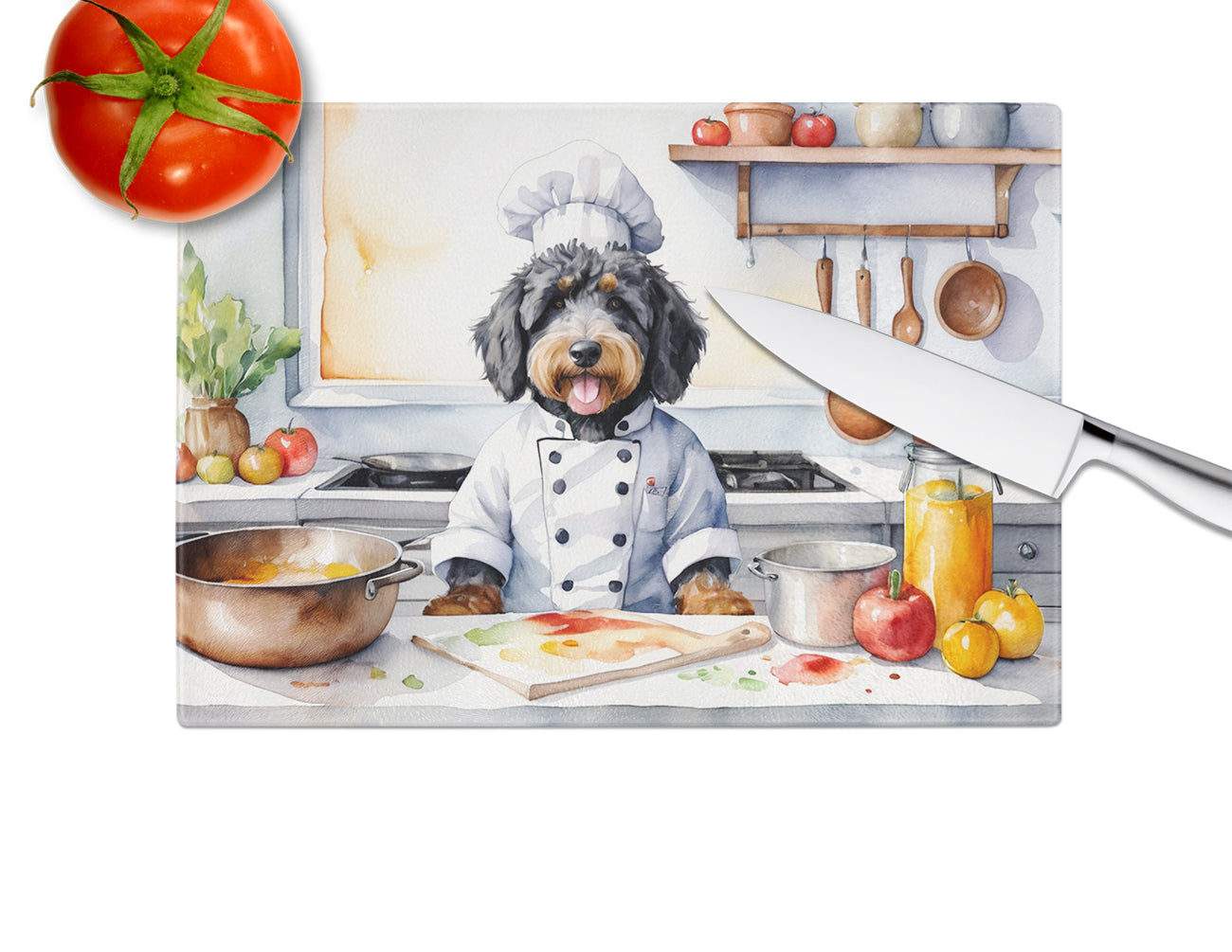 Bernedoodle The Chef Glass Cutting Board