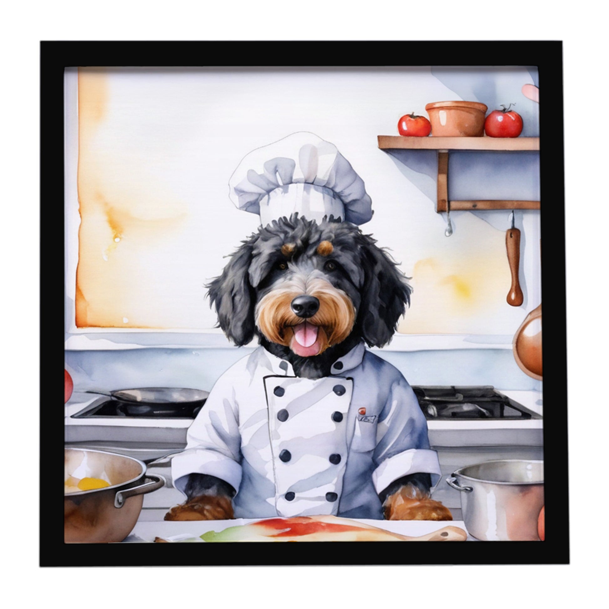 Buy this Bernedoodle The Chef Framed Metal Print