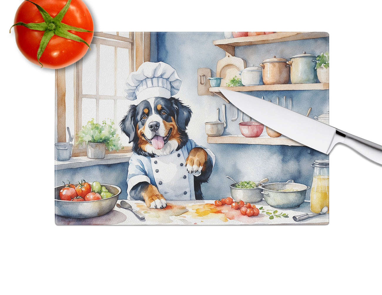 Bernese Mountain Dog The Chef Glass Cutting Board