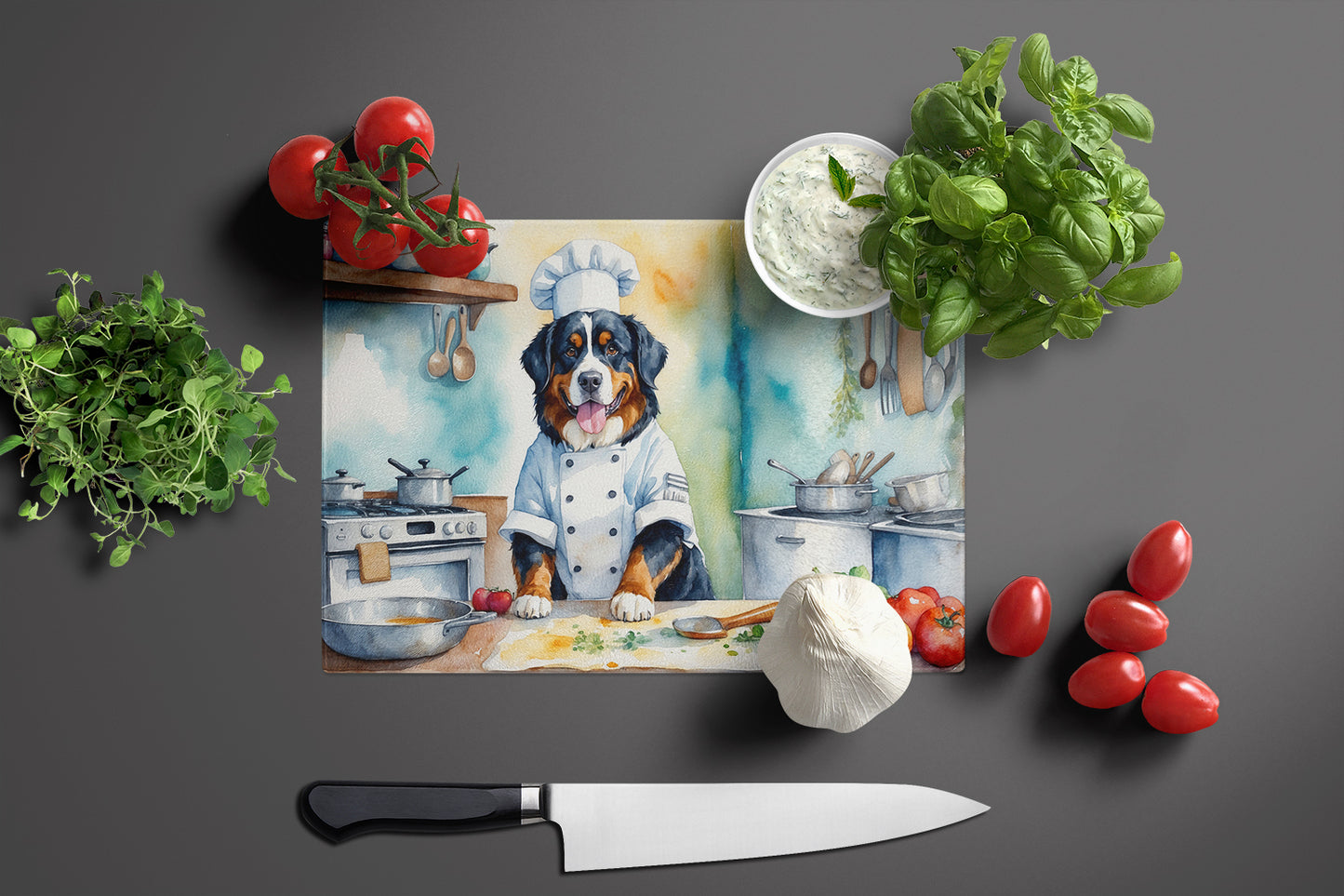 Bernese Mountain Dog The Chef Glass Cutting Board