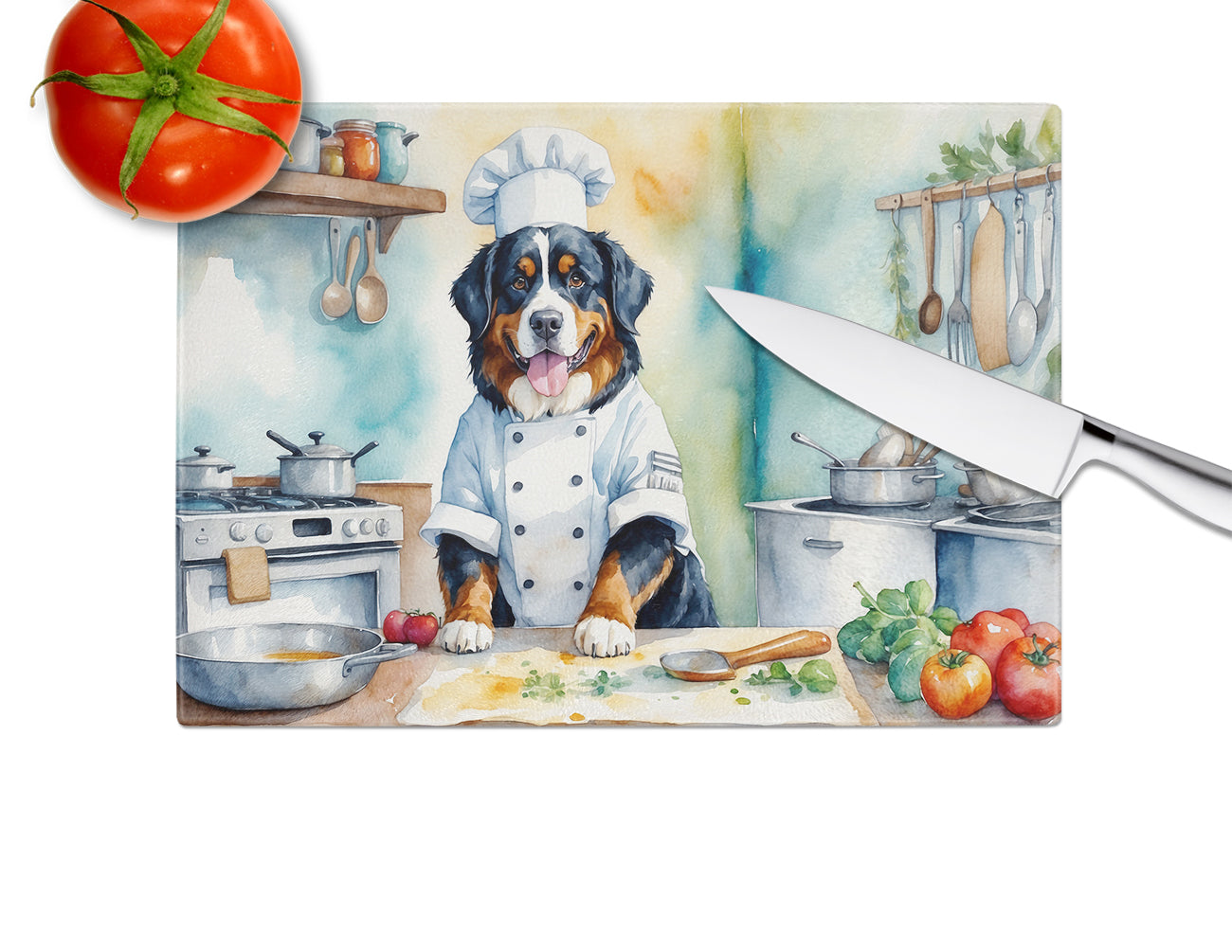 Bernese Mountain Dog The Chef Glass Cutting Board