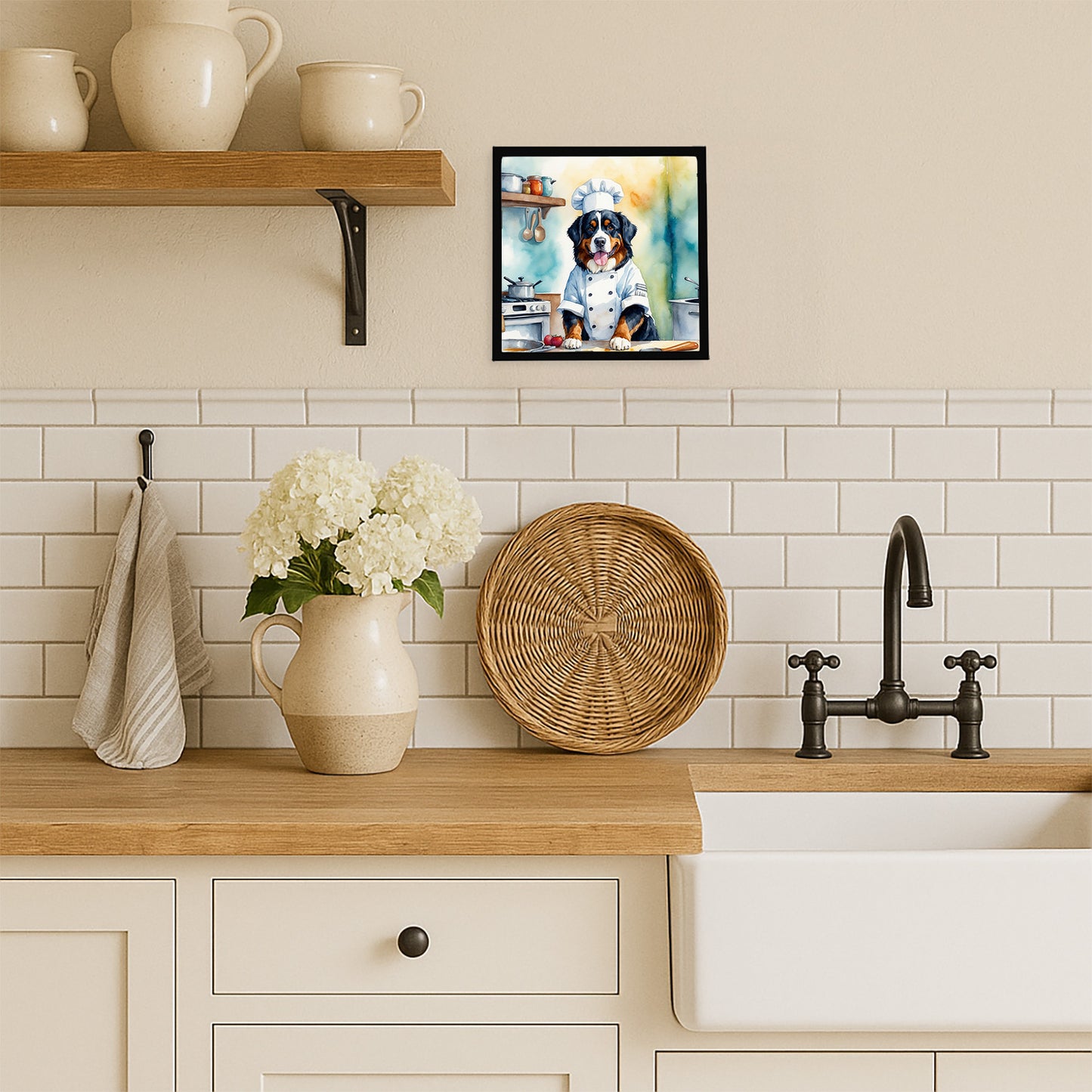 Bernese Mountain Dog The Chef Framed Metal Print