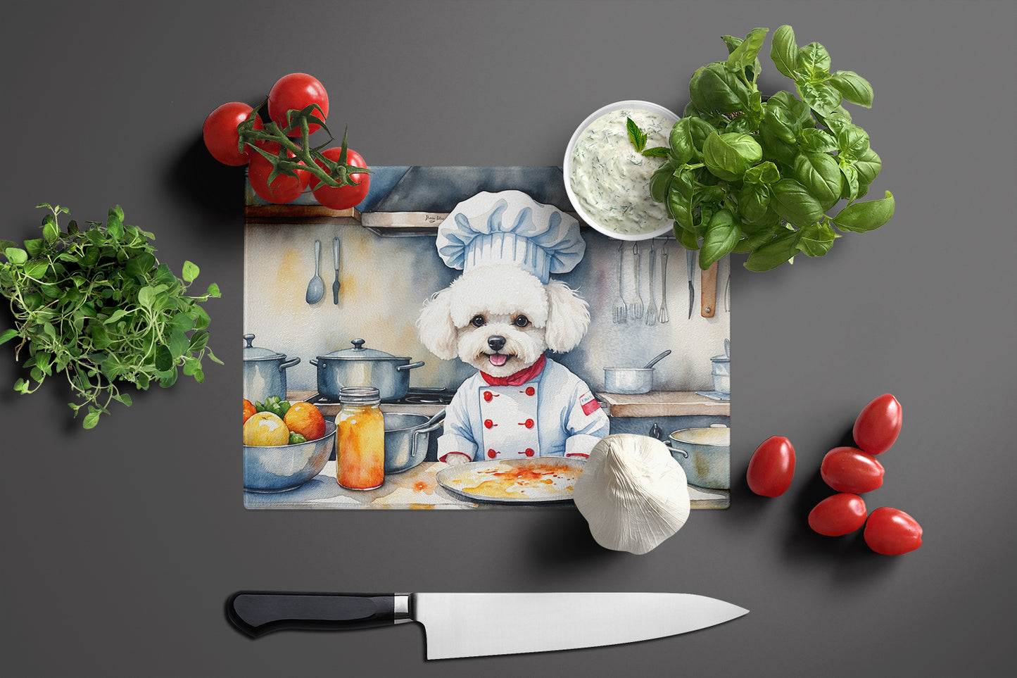 Bichon Frise The Chef Glass Cutting Board