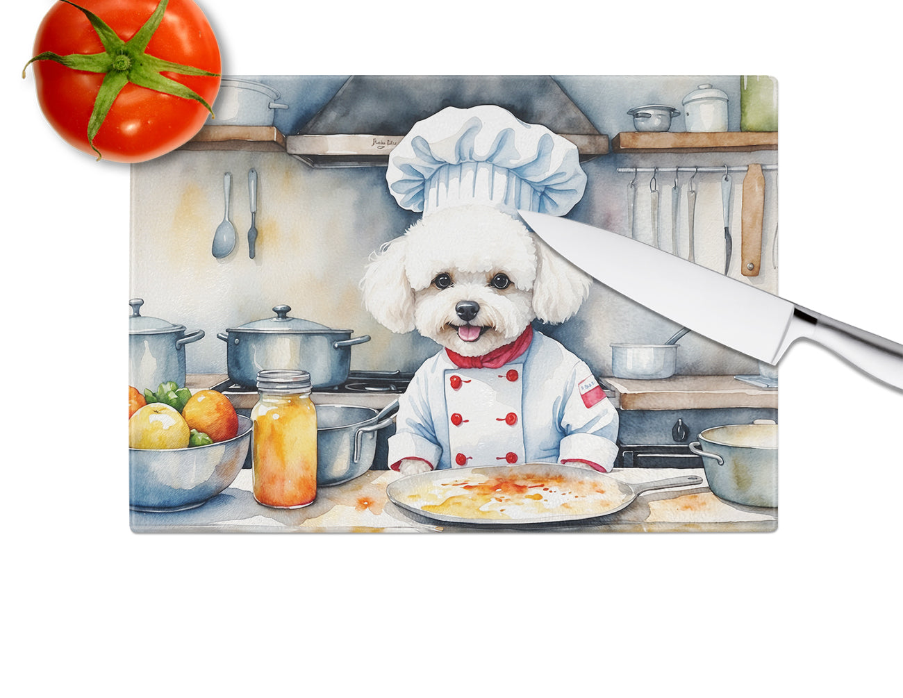 Bichon Frise The Chef Glass Cutting Board