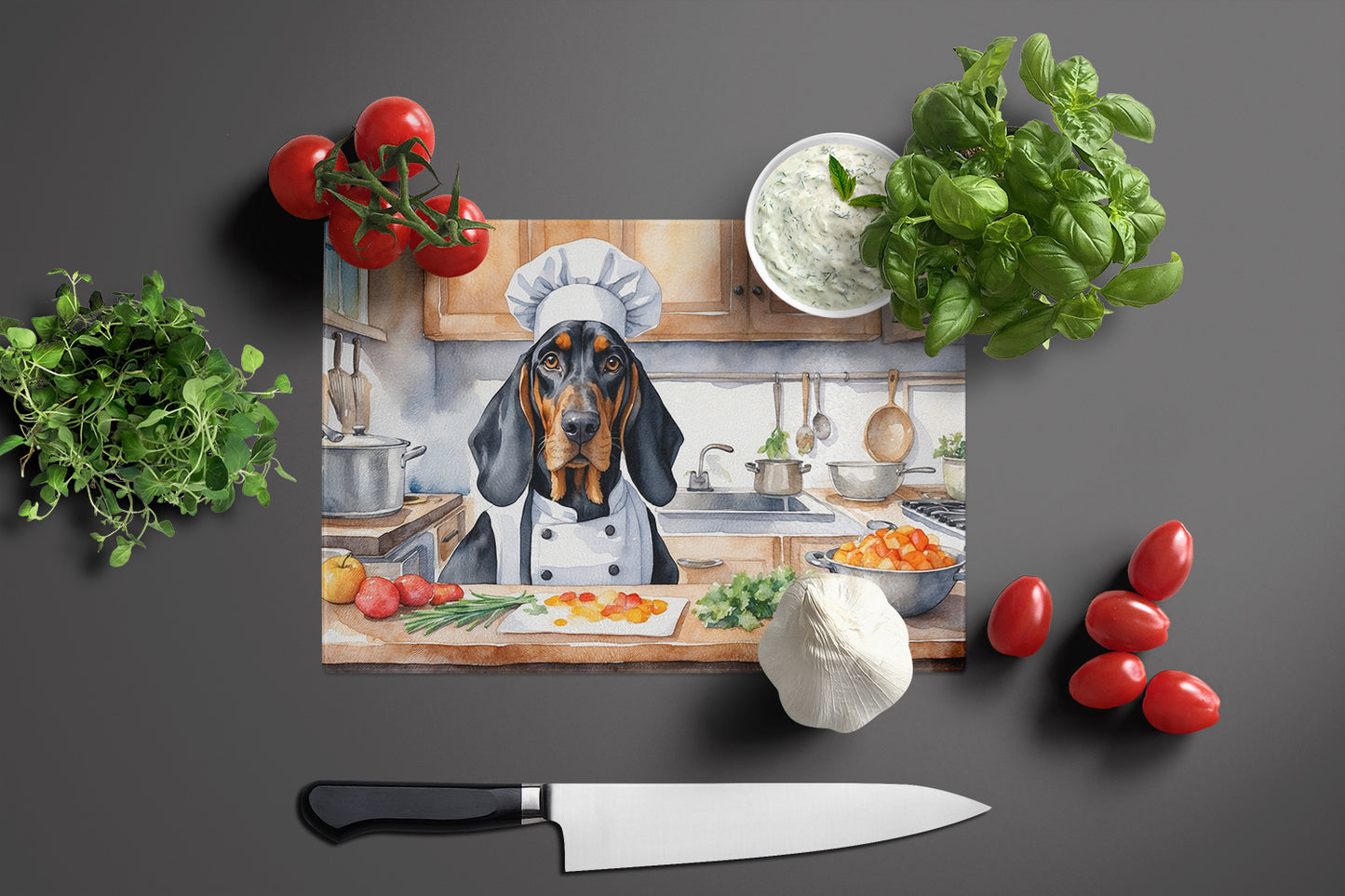 Black and Tan Coonhound The Chef Glass Cutting Board