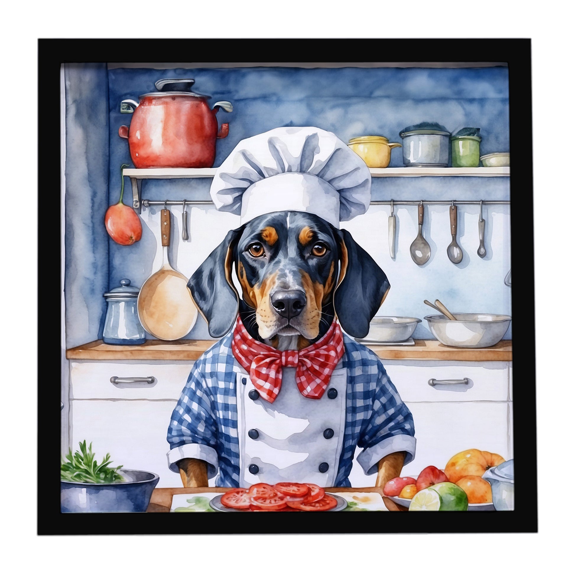 Buy this Bluetick Coonhound The Chef Framed Metal Print