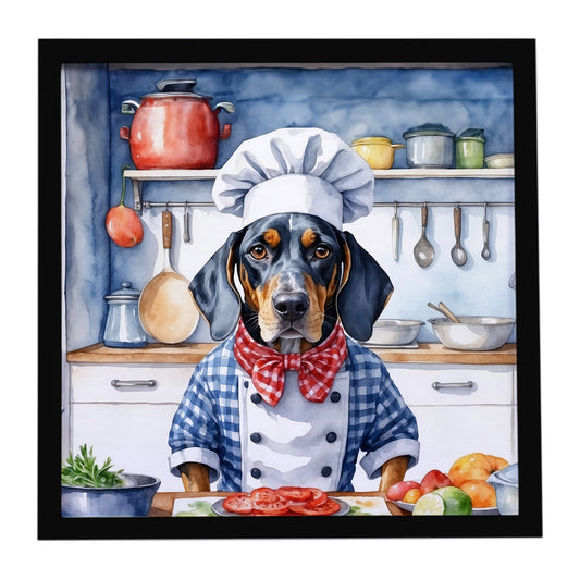 Buy this Bluetick Coonhound The Chef Framed Metal Print