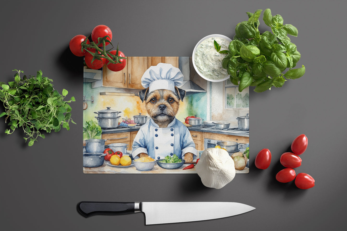 Border Terrier The Chef Glass Cutting Board