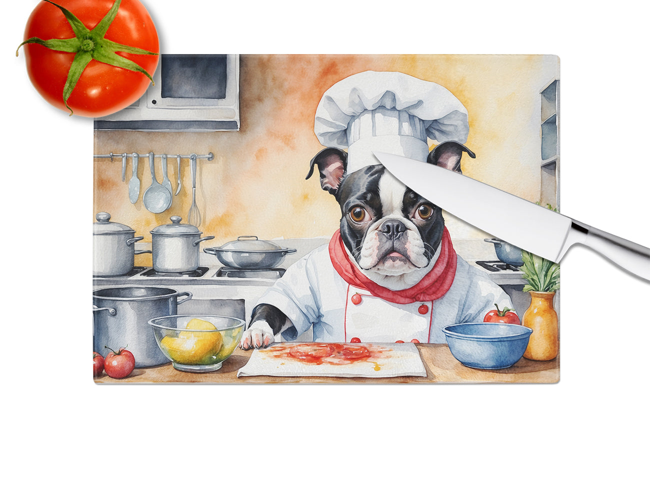 Boston Terrier The Chef Glass Cutting Board