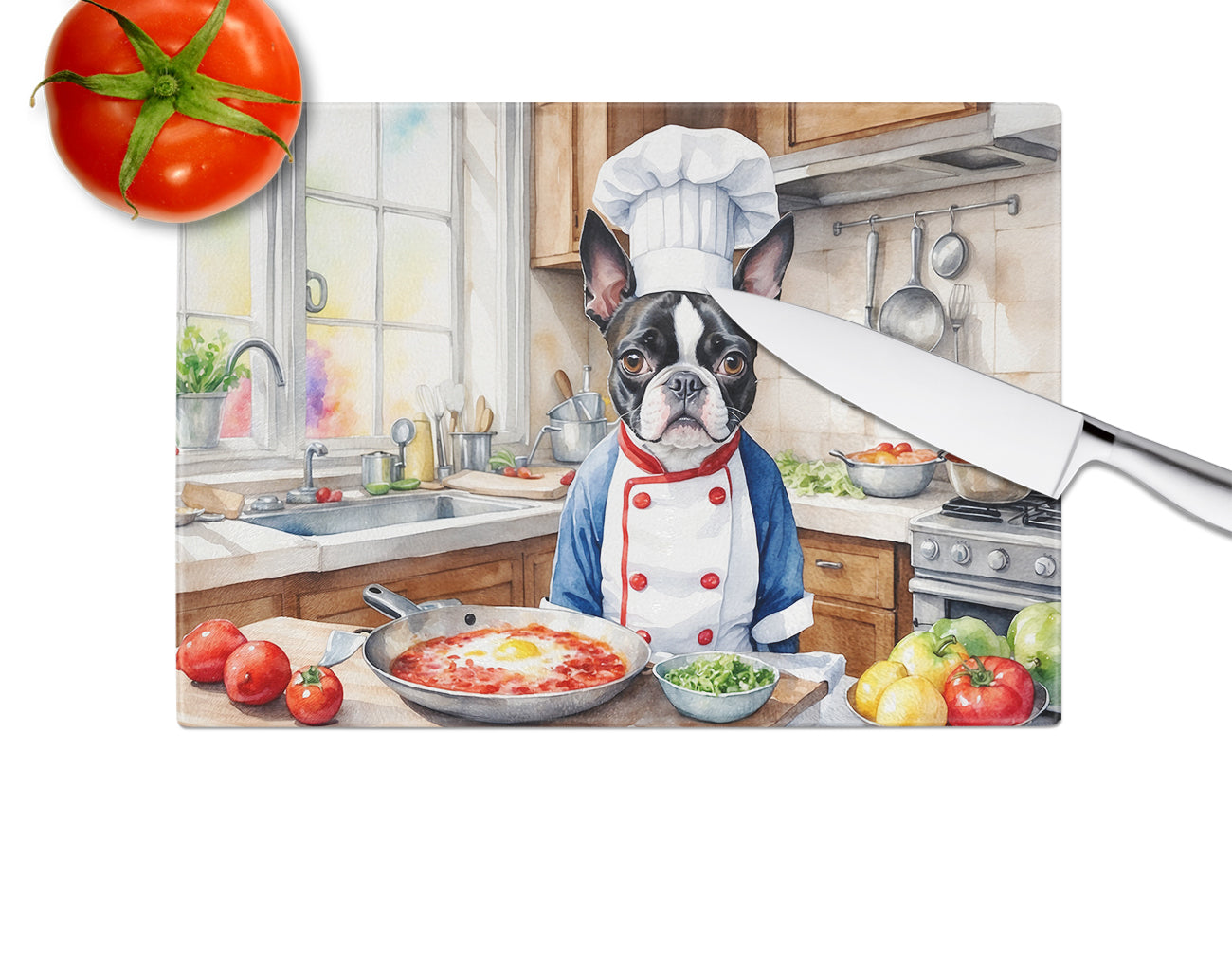 Boston Terrier The Chef Glass Cutting Board