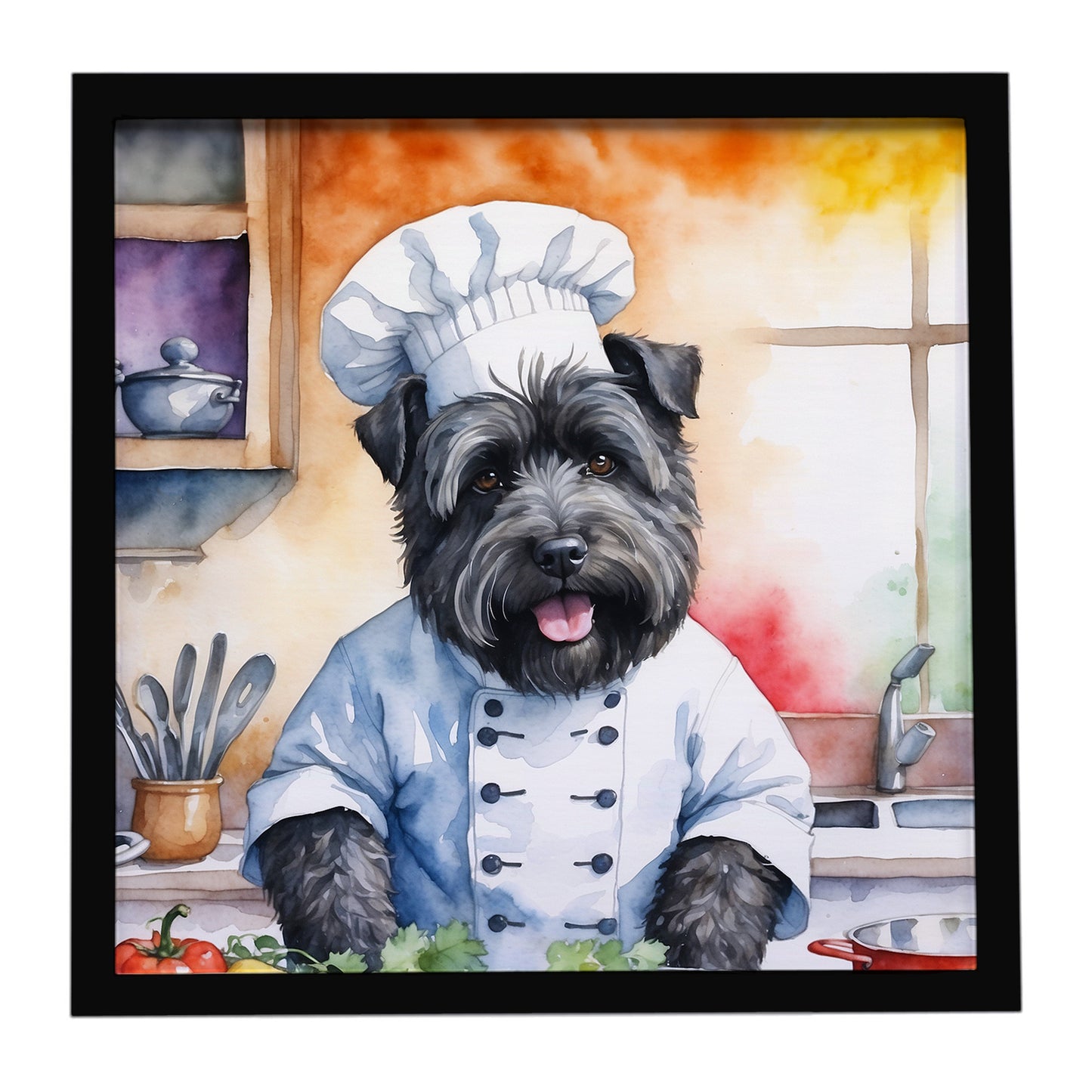 Buy this Bouvier des Flandres The Chef Framed Metal Print
