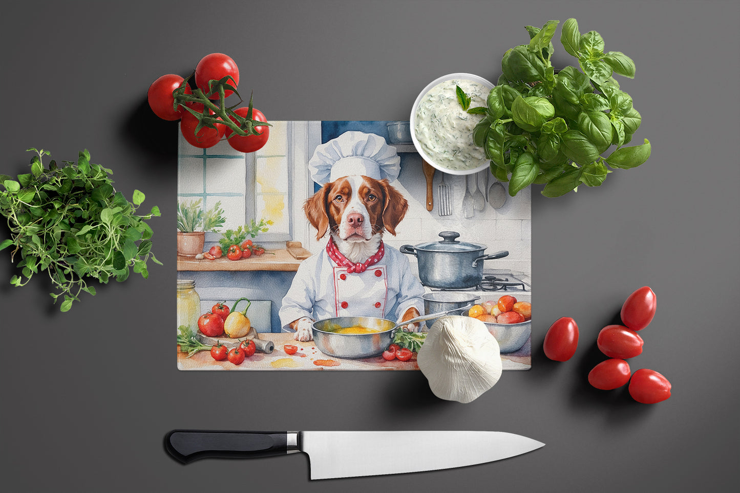 Brittany Spaniel The Chef Glass Cutting Board