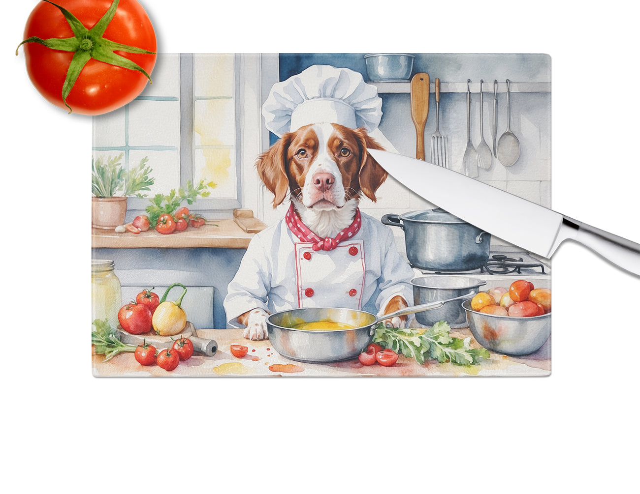 Brittany Spaniel The Chef Glass Cutting Board