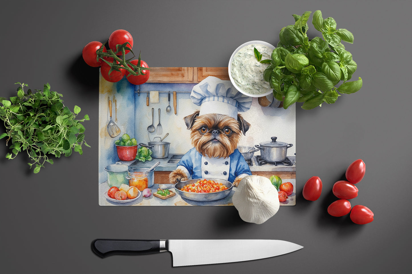 Brussels Griffon The Chef Glass Cutting Board