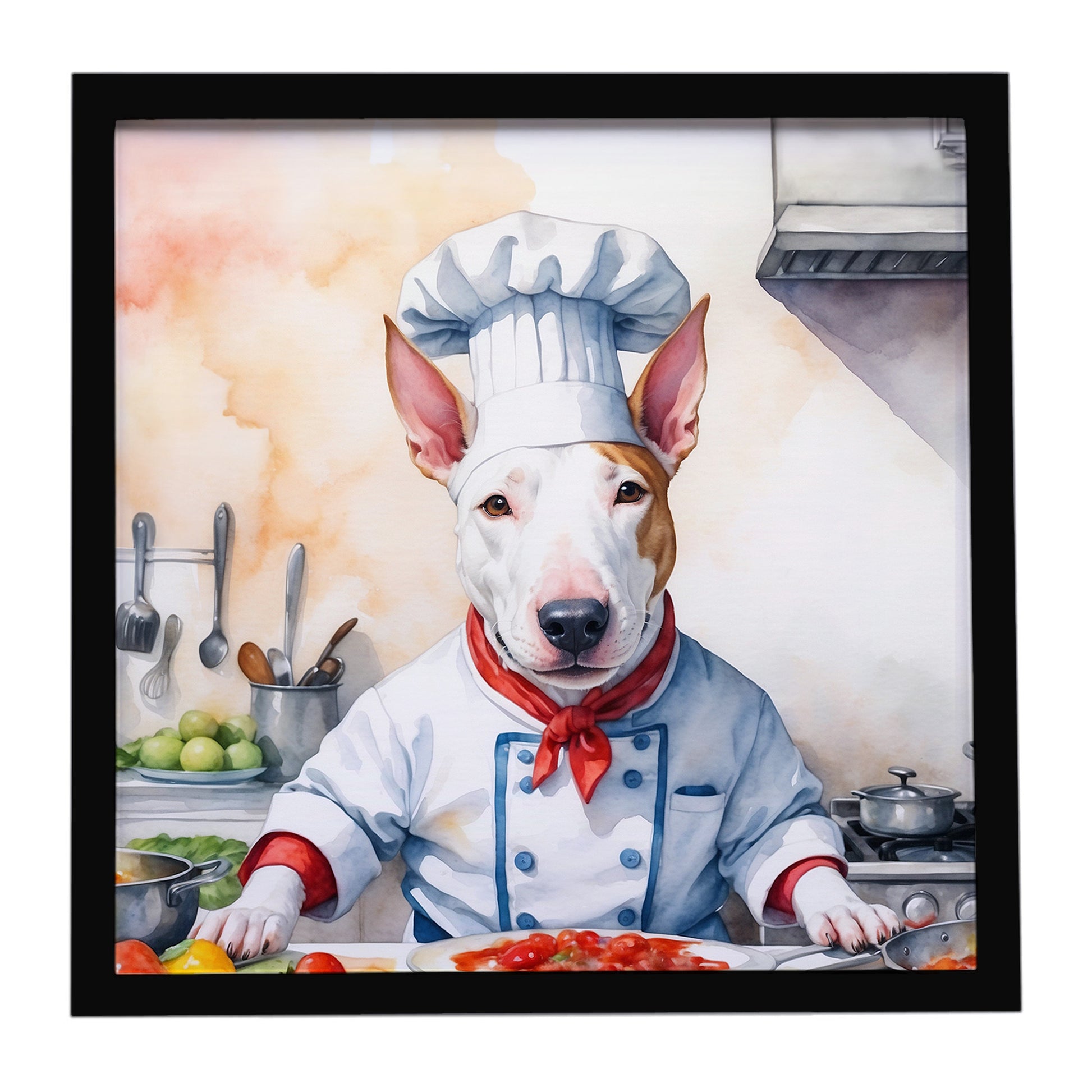 Buy this Bull Terrier The Chef Framed Metal Print