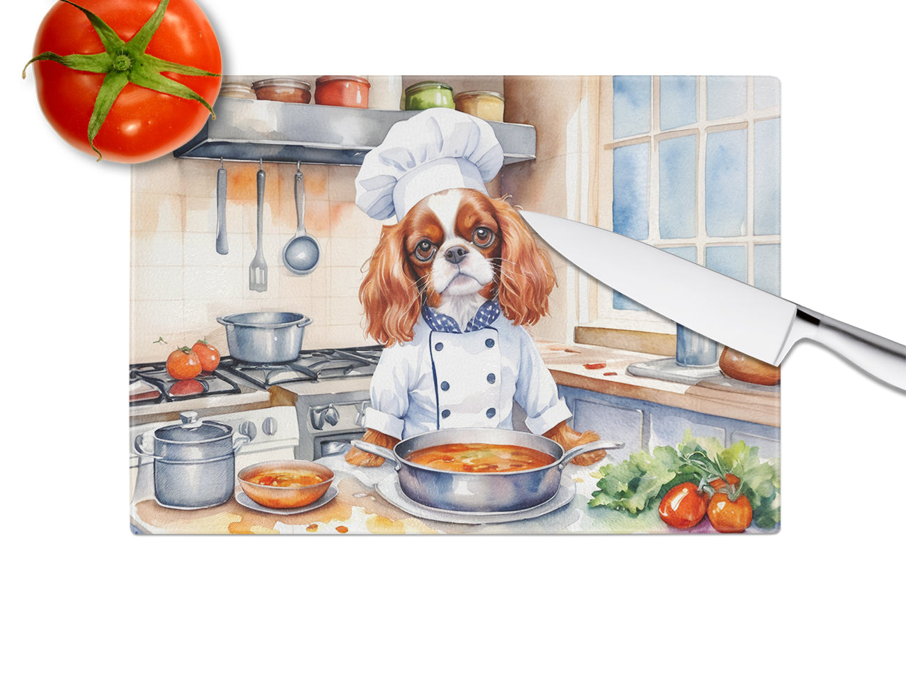 Cavalier Spaniel The Chef Glass Cutting Board