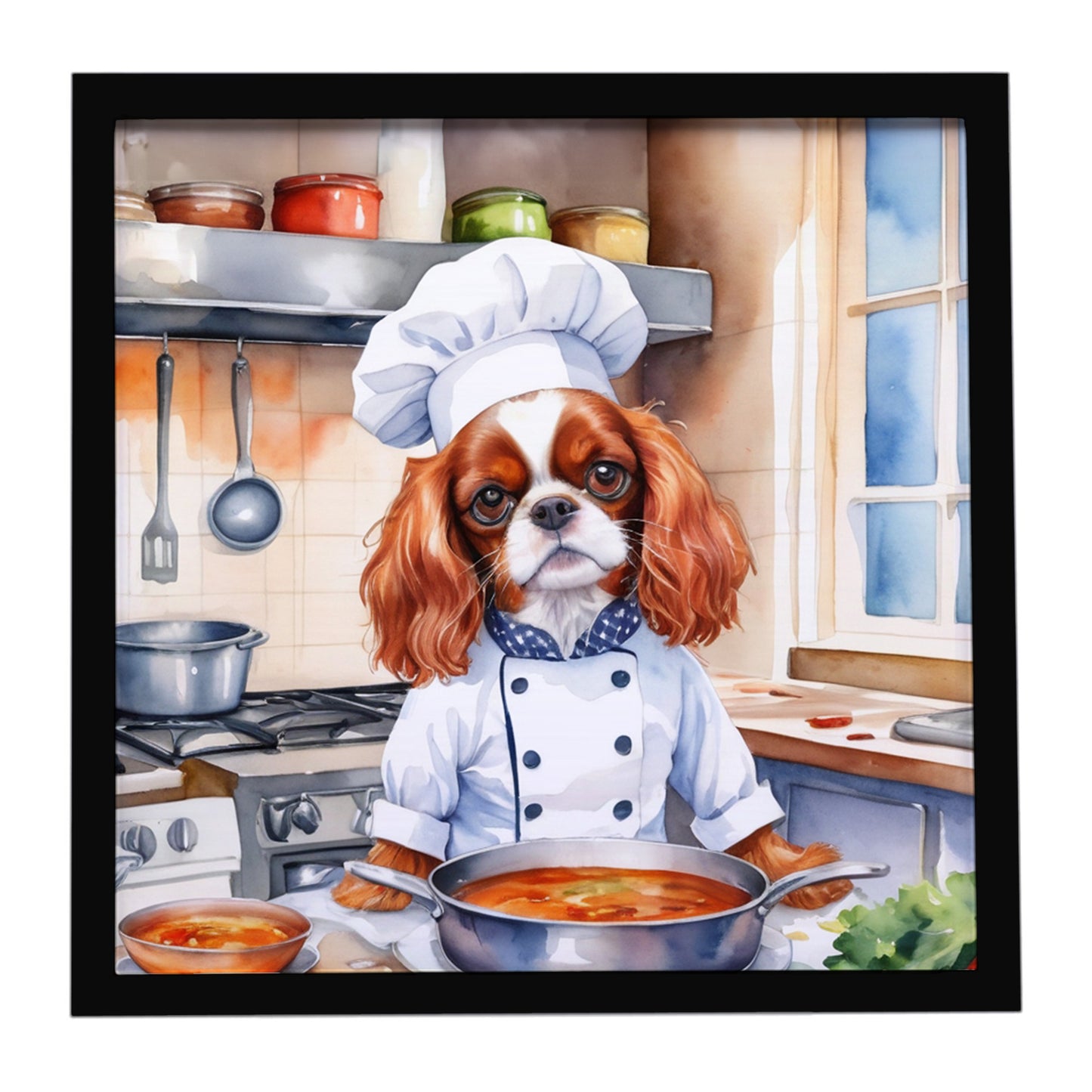 Buy this Cavalier Spaniel The Chef Framed Metal Print