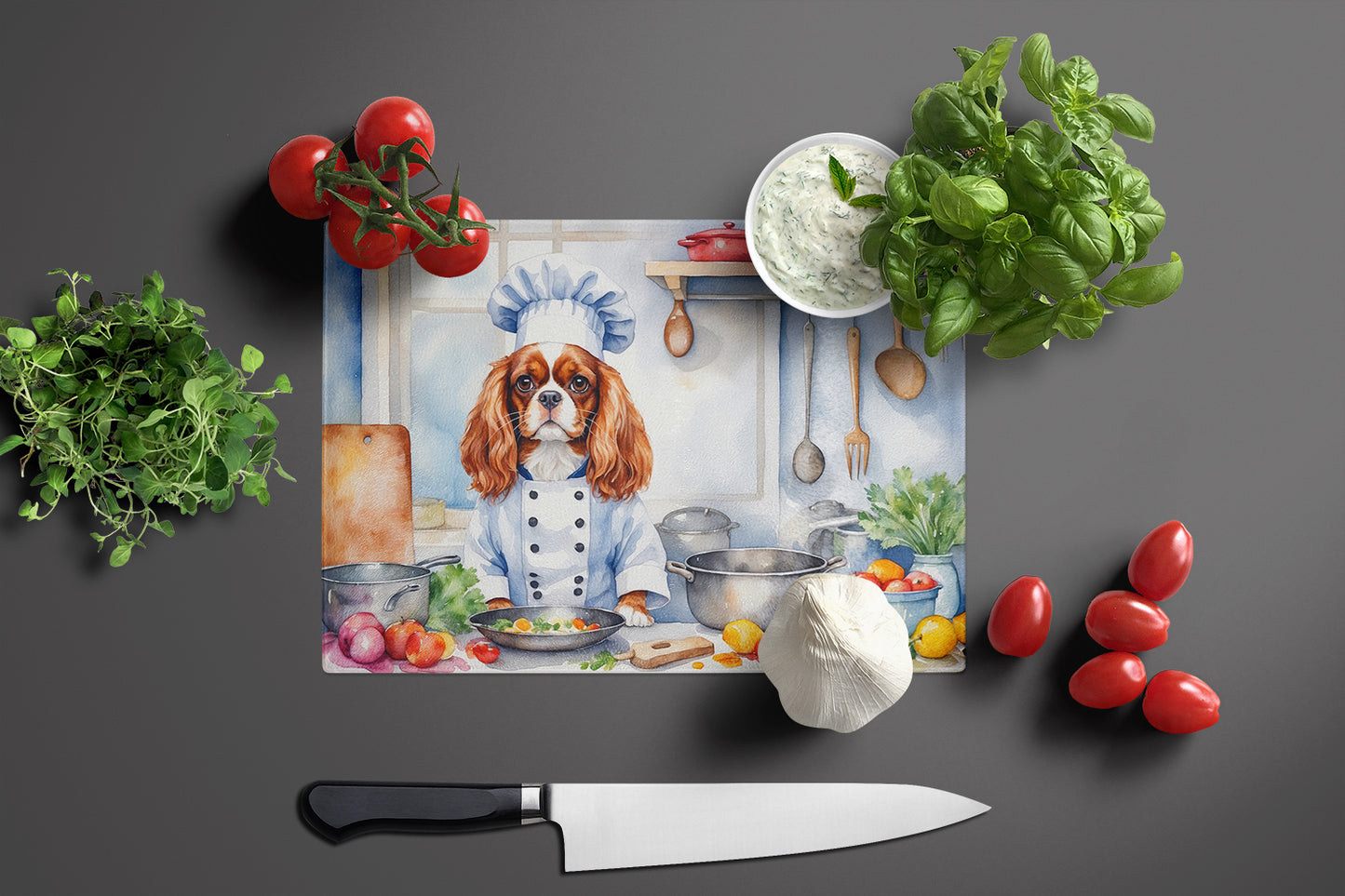 Cavalier Spaniel The Chef Glass Cutting Board