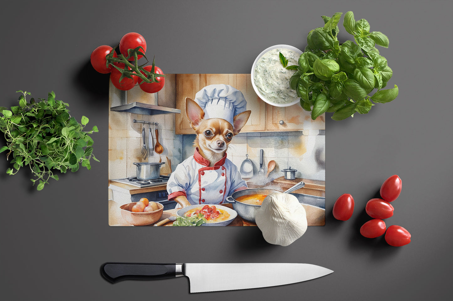 Chihuahua The Chef Glass Cutting Board