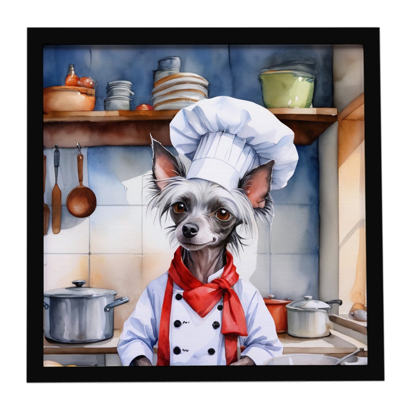 Buy this Chinese Crested The Chef Framed Metal Print