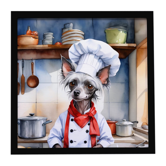 Buy this Chinese Crested The Chef Framed Metal Print