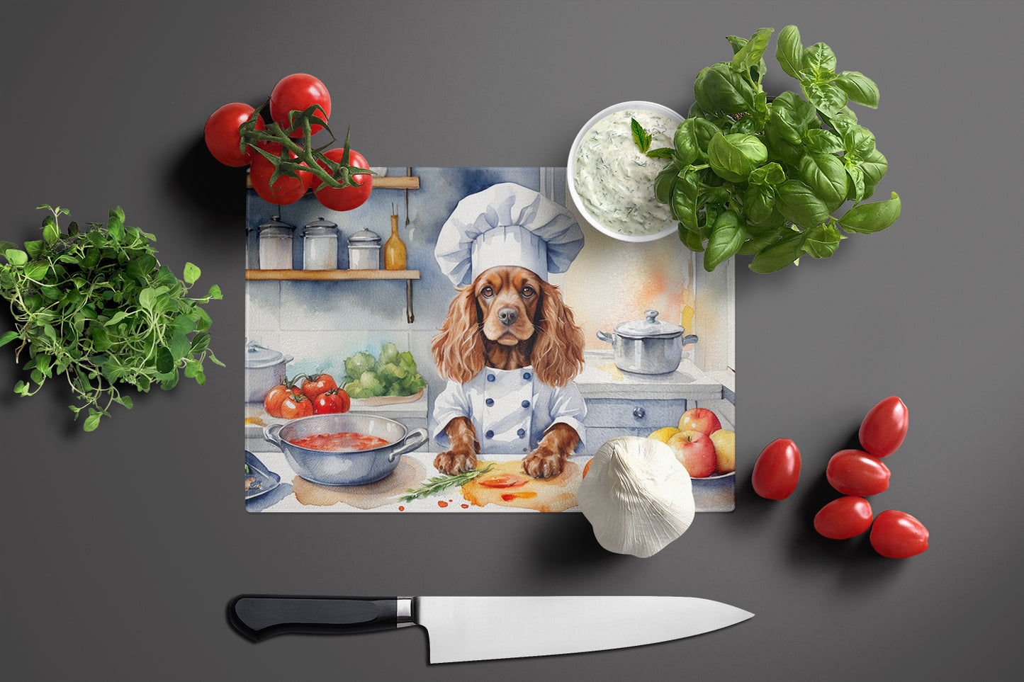 Cocker Spaniel The Chef Glass Cutting Board