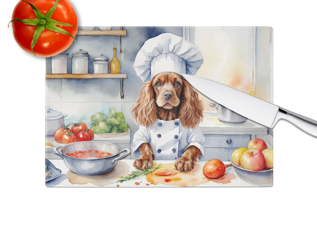 Cocker Spaniel The Chef Glass Cutting Board