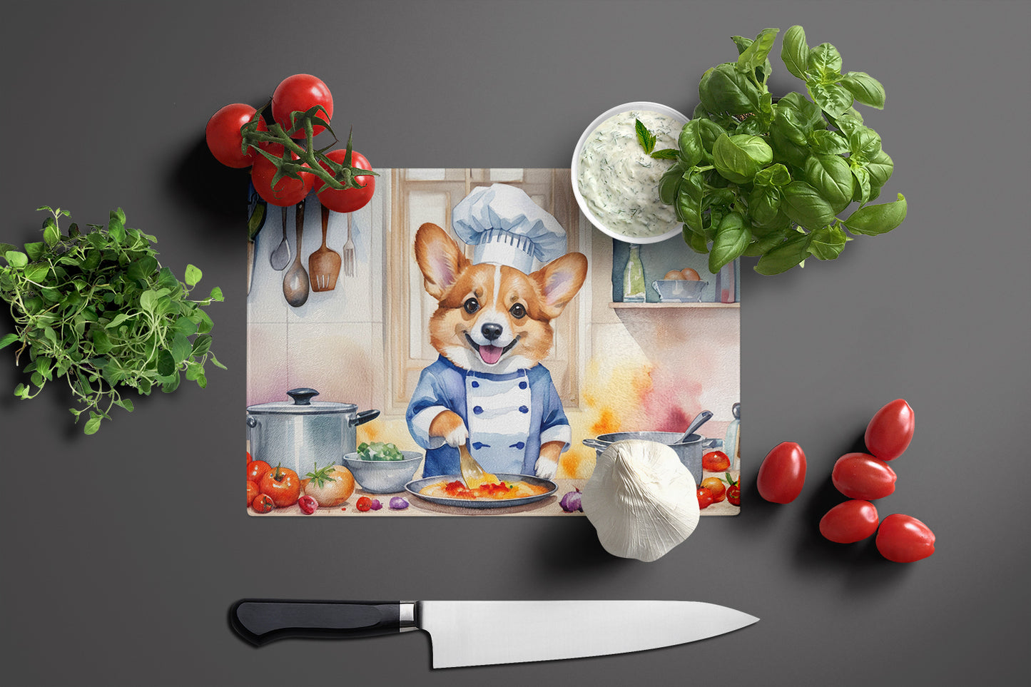 Corgi The Chef Glass Cutting Board