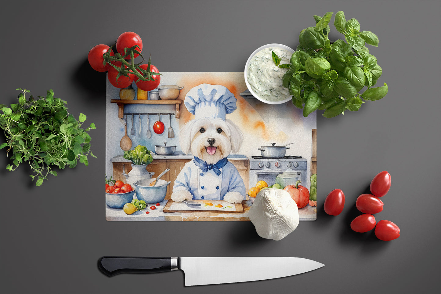 Coton de Tulear The Chef Glass Cutting Board