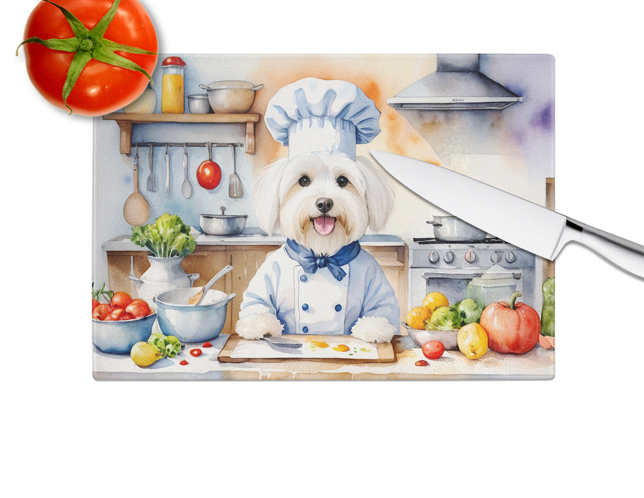 Coton de Tulear The Chef Glass Cutting Board