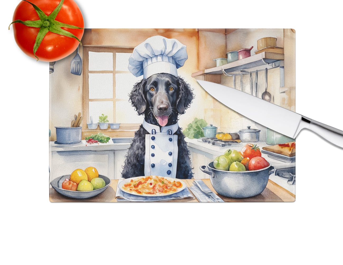 Curly-Coated Retriever The Chef Glass Cutting Board