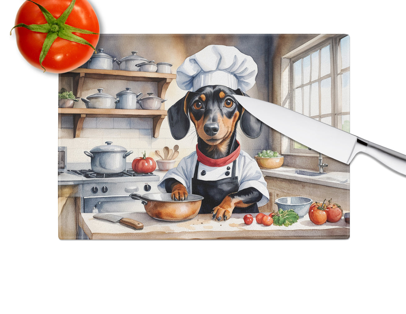 Dachshund The Chef Glass Cutting Board