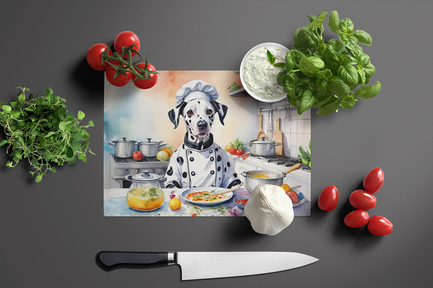 Dalmatian The Chef Glass Cutting Board