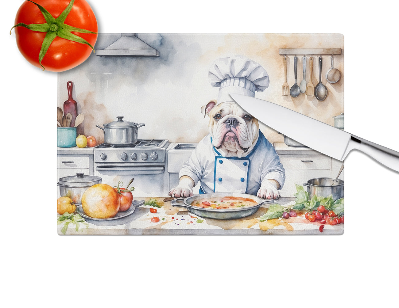 English Bulldog The Chef Glass Cutting Board