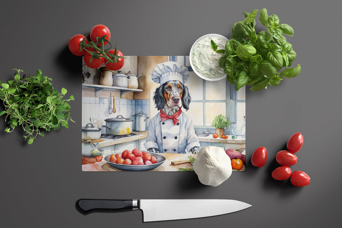 English Setter The Chef Glass Cutting Board