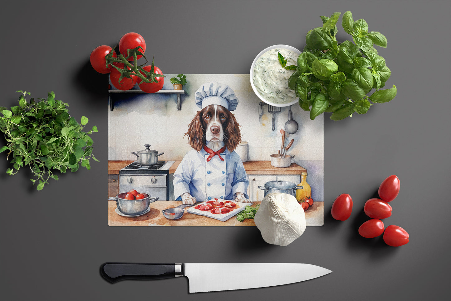 English Springer Spaniel The Chef Glass Cutting Board