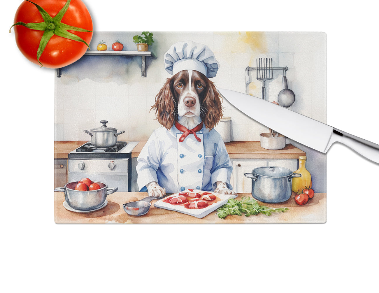 English Springer Spaniel The Chef Glass Cutting Board