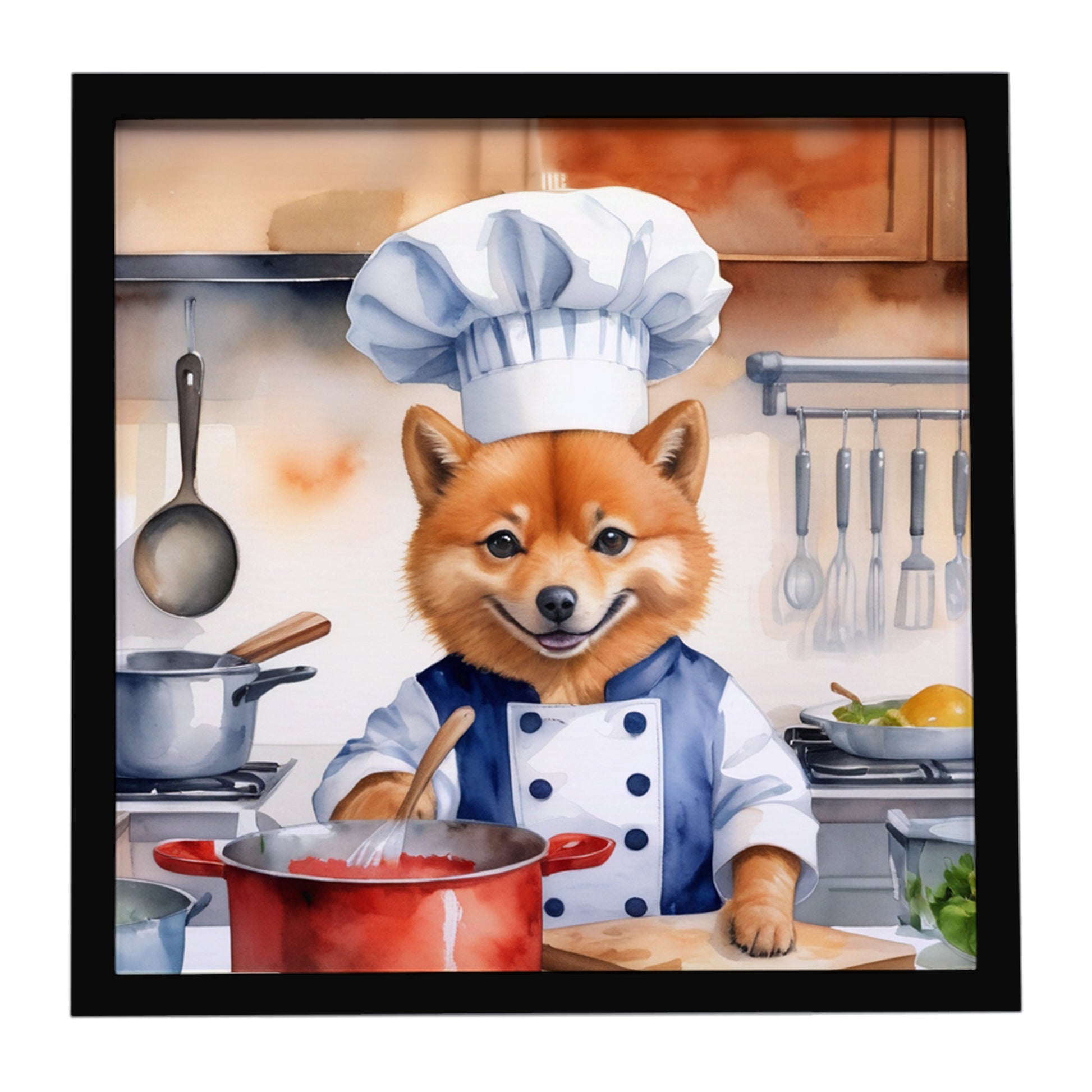 Buy this Finnish Spitz The Chef Framed Metal Print