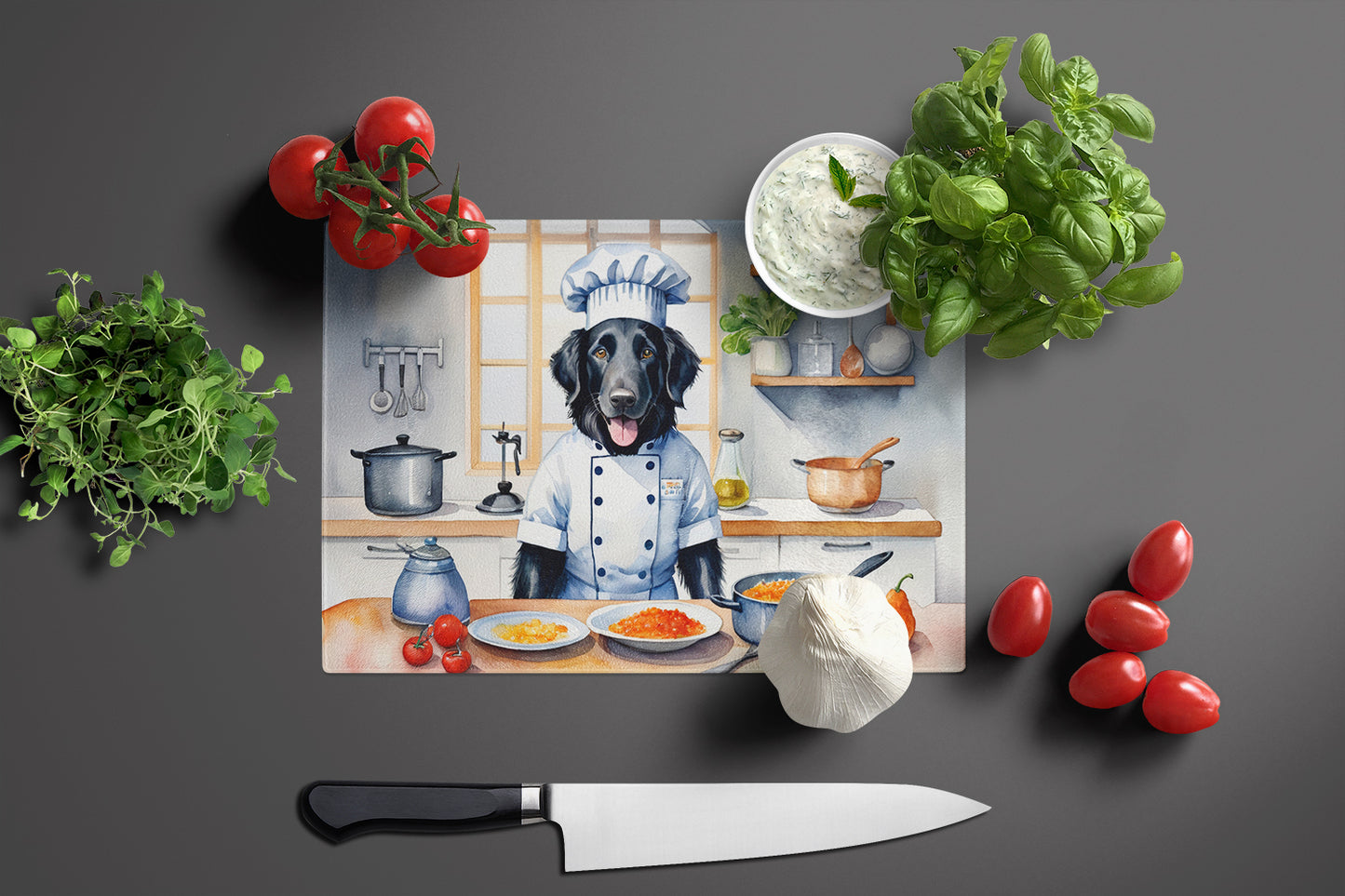 Flat-Coated Retriever The Chef Glass Cutting Board