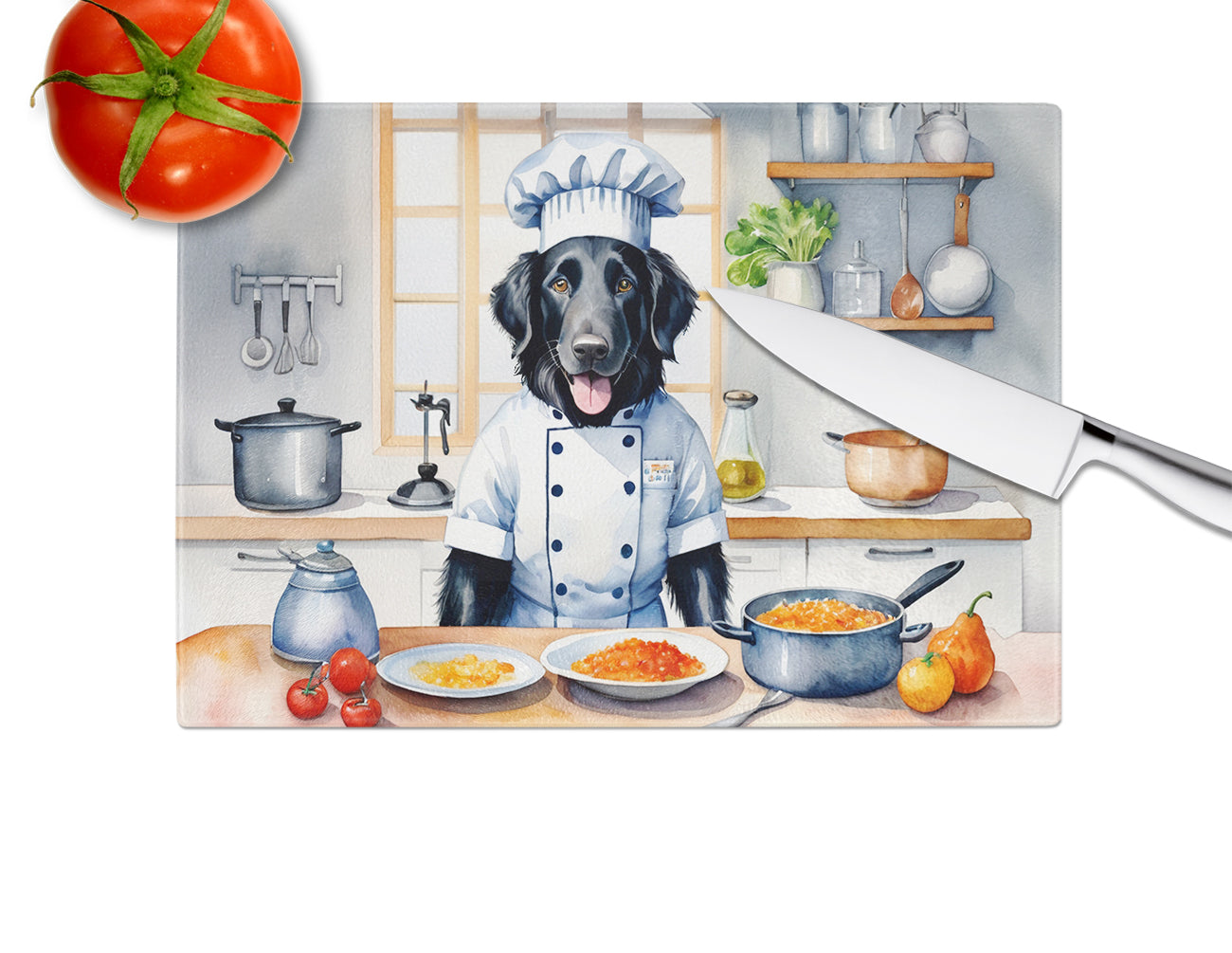 Flat-Coated Retriever The Chef Glass Cutting Board