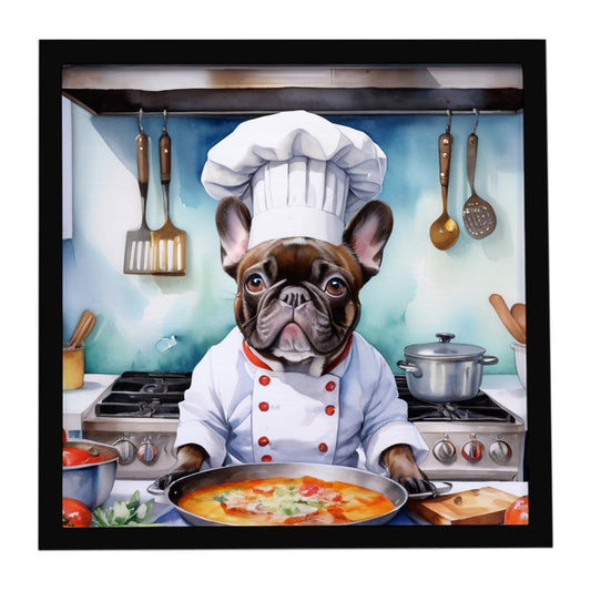 Buy this French Bulldog The Chef Framed Metal Print