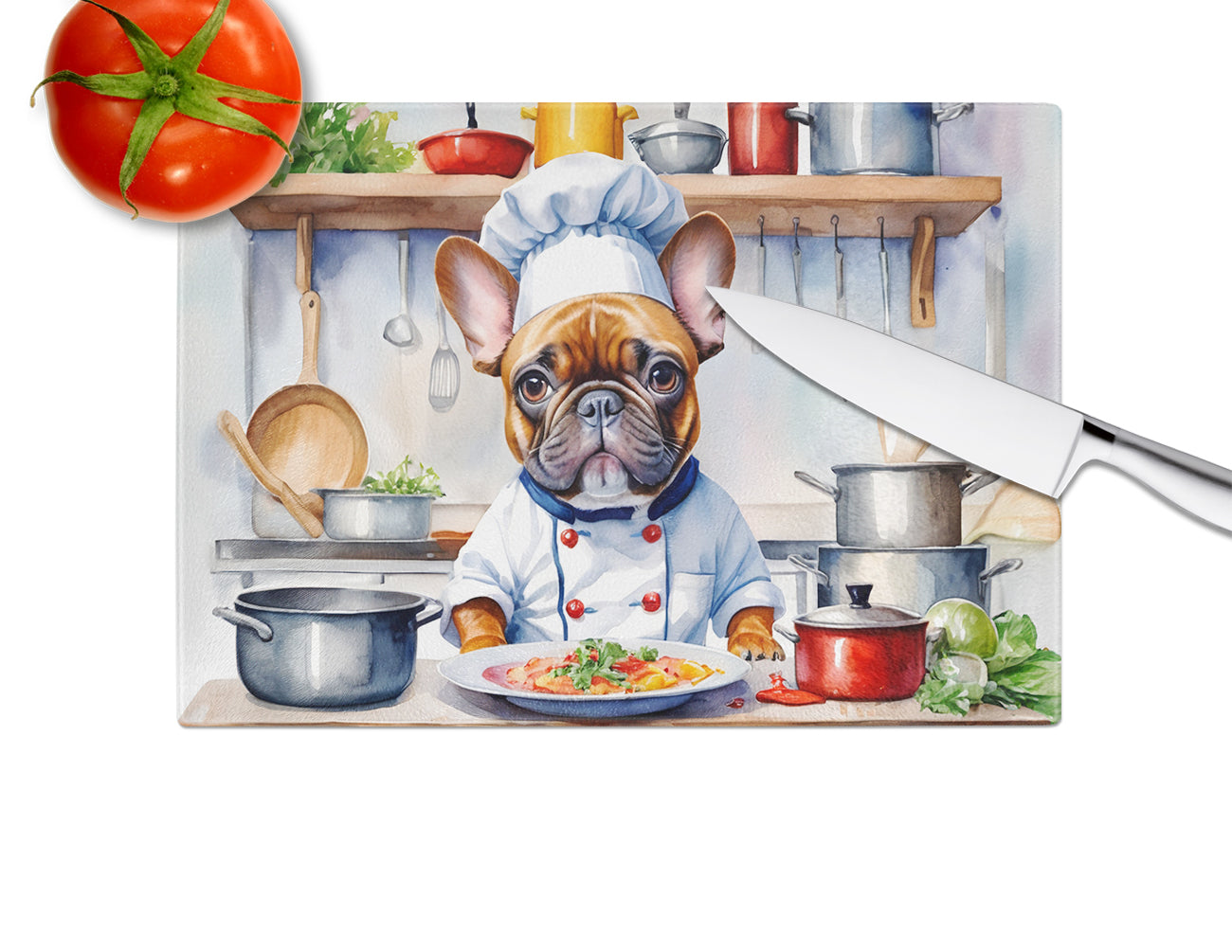 French Bulldog The Chef Glass Cutting Board