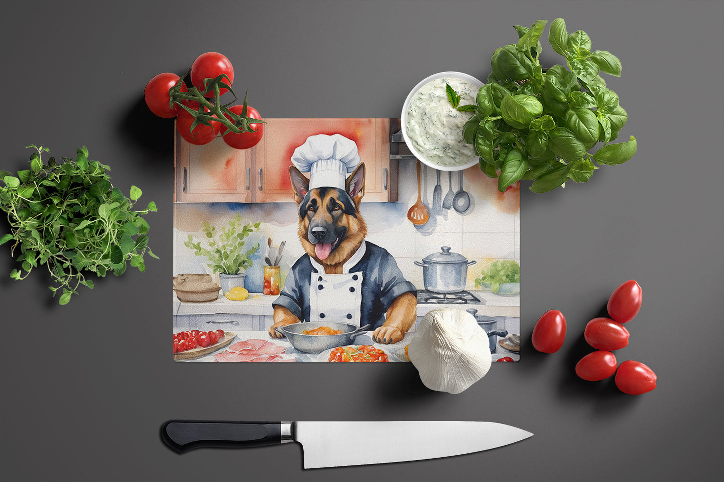 German Shepherd The Chef Glass Cutting Board