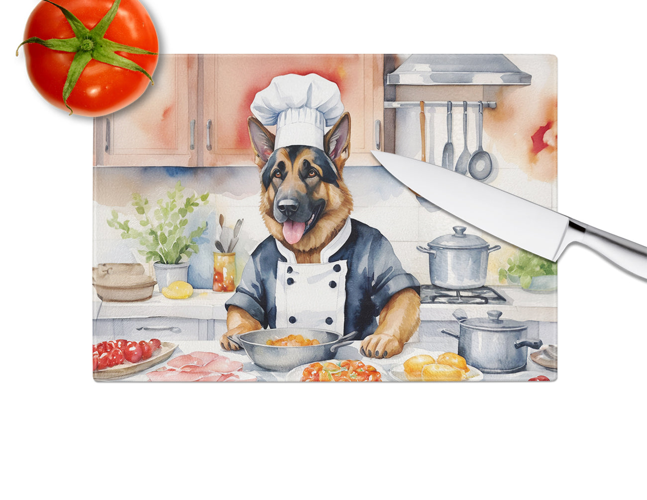 German Shepherd The Chef Glass Cutting Board