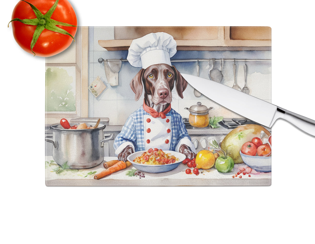 German Shorthaired Pointer The Chef Glass Cutting Board