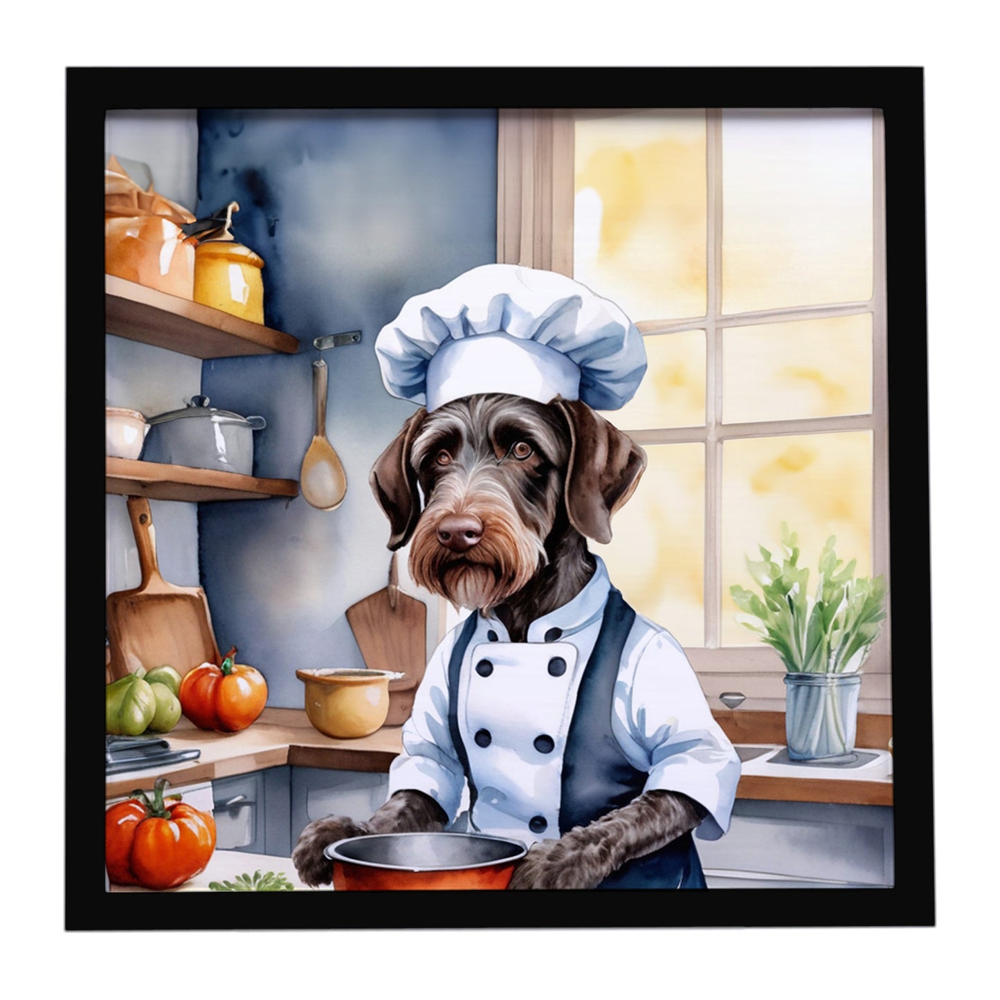Buy this German Wirehaired Pointer The Chef Framed Metal Print